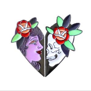1 LEFTβΌοΈ Set of 2 Matching Pins Goth Love Calaco Skull Pin
